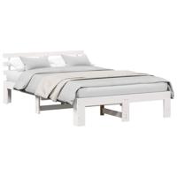 Bedframe met hoofdeinde Wit 135 x 190 cm Massief grenenhout - thumbnail