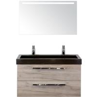 Seville Badmeubelset 100 cm - Craft Oak - Wastafel Lucca 2 Kraangaten met Sence Spiegel - thumbnail
