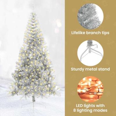 VidaXL Kunstmatig voorverlicht kerstboom met 300 led zilver 240 cm pet