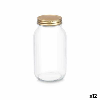 Blik Transparant Gouden Metaal Glas 950 ml 9 x 18 x 9 cm (12 Stuks)