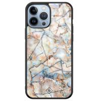 iPhone 13 Pro Max glazen hardcase - Marmer bruin blauw - thumbnail