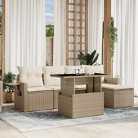 6-delige Loungeset met kussens poly rattan beige - thumbnail