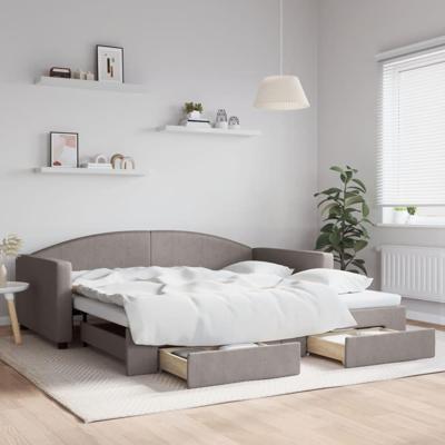 Slaapbank met onderschuifbed en lades 100x200 cm stof taupe
