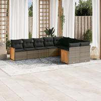9-delige Loungeset met kussens poly rattan grijs - thumbnail