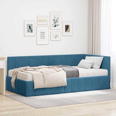 Hoekbedframe met matras Blauw 100 x 200 cm Fluweel