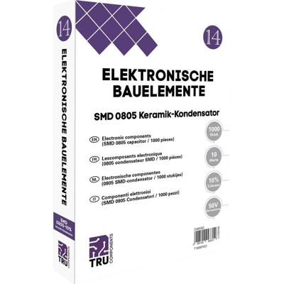 TRU COMPONENTS T1806P023 Keramische condensator assortiment SMD 0805 50 V 10 % (l x b) 2.0 mm x 1.2 mm 1000 onderdelen Tape cut TRU COMPONENTS T1806P023 Keramische condensator assortiment SMD 0805 50 V 10 % (l x b) 2.0 mm x 1.2 mm 1000 onderdelen Tape cut