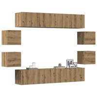 8-delig Tv-meubelset wandmontage bewerkt hout artisanaal eiken - thumbnail