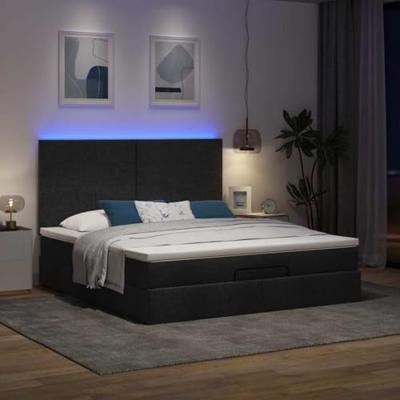 Ottoman bed met matras en LED's 180x200cm stof zwart