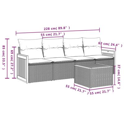 4-delige Loungeset met kussens poly rattan grijs - thumbnail