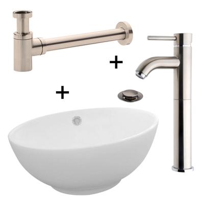 Waskomset Rema Inclusief Hoge Kraan RVS Keramische Wastafel Sifon en Clickwaste Waskomset Rema Inclusief Hoge Kraan RVS Keramische Wastafel Sifon en Clickwaste
