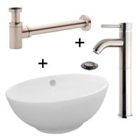 Waskomset Rema Inclusief Hoge Kraan RVS Keramische Wastafel Sifon en Clickwaste - thumbnail