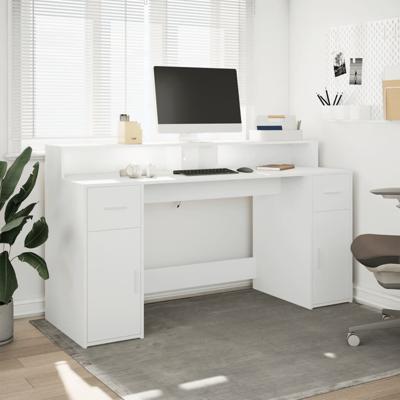 Bureau met LED-verlichting 160x55x91 cm bewerkt hout wit - thumbnail
