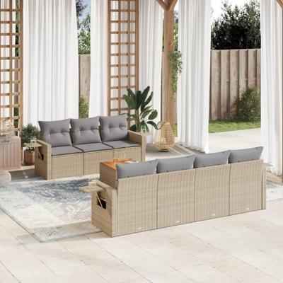 8-delige Loungeset met kussens poly rattan beige