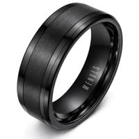 Wolfraam heren ring zwart gebostelde streep 8mm-20mm - thumbnail
