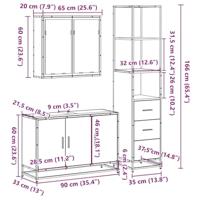 3-delige Badkamermeubelset bewerkt hout sonoma eikenkleurig - thumbnail
