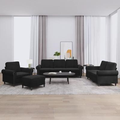 4-delige Loungeset met kussens fluweel zwart - thumbnail