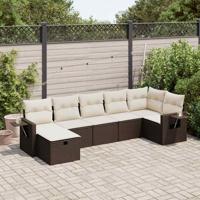 7-delige Loungeset met kussens poly rattan bruin - thumbnail