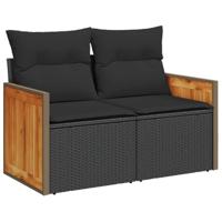 6-delige Loungeset met kussens poly rattan acacia zwart - thumbnail