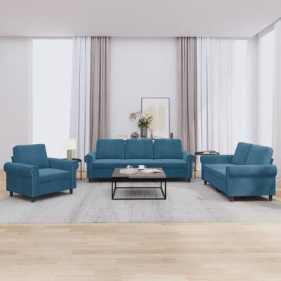 3-delige Loungeset met kussens fluweel blauw