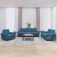3-delige Loungeset met kussens fluweel blauw - thumbnail