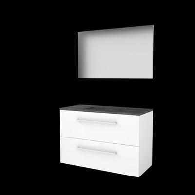 Basic-Line Basic 46 Badkamermeubelset - 100 x 46 cm - Met Grepen - 2 Lades - Hardstenen Wastafel - 1 Kraangat - Spiegel - Ice White