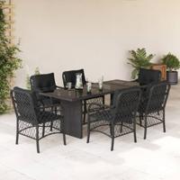 7-delige Tuinset met kussens poly rattan zwart - thumbnail