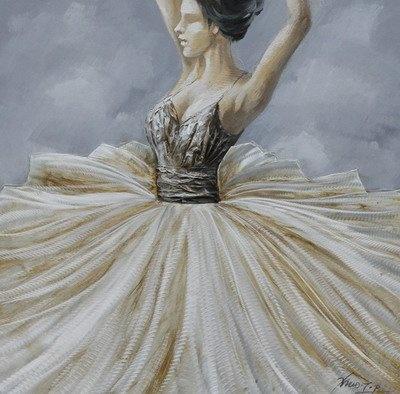 Schilderij -Handgeschilderd - Ballerina 100x100cm