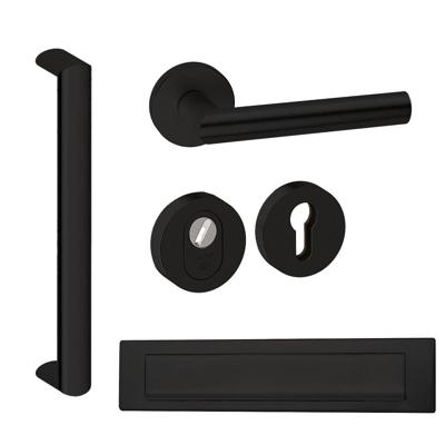 Hardbrass Voordeurset rond met greep Moskou SKG3 met kerntrekbeveiliging - zwart