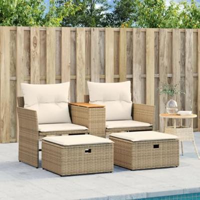Tuinbank 2-zits met voetenbanken poly rattan beige