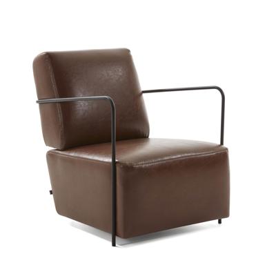 Gamer Fauteuil in bruin synthetisch leer en metaal met zwarte afwerking
