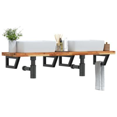 Badkamer wandschap staal en massief acaciahout