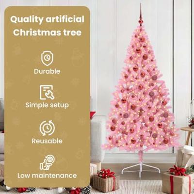 VidaXL Kunstmatig voorverlicht kerstboom met 300 led roze 180 cm pvc