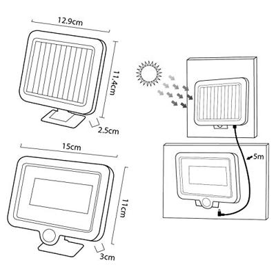 Solar LED schijnwerper met bewegingsmelder Maclean Energy IP44, 5W, 400lm, 6000K koud wit, lithium batterij 1300 mAh, 5,5V DC MCE438