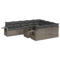 11-delige Loungeset met kussens poly rattan grijs - thumbnail