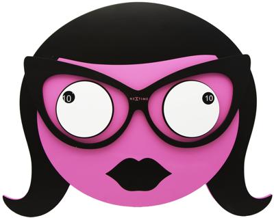 NeXtime NE-3110 Wandklok 44,5x36x3,7cm Hout, Roze, 'Mrs. Spectacles' NeXtime NE-3110 Wandklok 44,5x36x3,7cm Hout, Roze, 'Mrs. Spectacles'