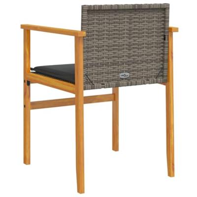 Tuinstoelen 2 st met kussens poly rattan en massief hout grijs - thumbnail