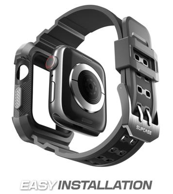 SUPCASE [Unicorn Beetle Pro] Ontworpen voor Apple Watch Series 7/6/SE/5/4 [45/44mm], robuuste beschermhoes met bandjes (zwart)