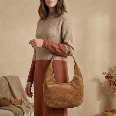 Hide & stitches brazos suède schoudertas-Camel