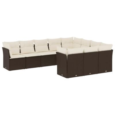 11-delige Loungeset met kussens poly rattan bruin - thumbnail