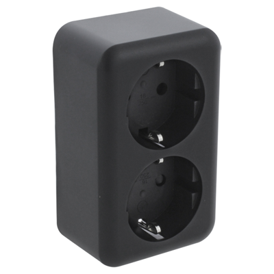 Q-LINK - Wandcontactdoos - Opbouw - Dubbel Stopcontact - Randaarde - Kinderbeveiliging - Mat Zwart