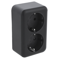 Q-LINK - Wandcontactdoos - Opbouw - Dubbel Stopcontact - Randaarde - Kinderbeveiliging - Mat Zwart - thumbnail