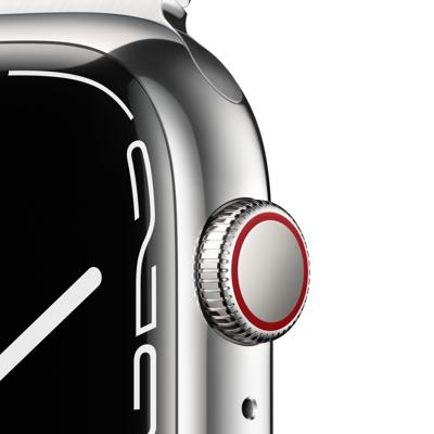 Apple Watch Series 7 (GPS + Cellular, 45mm) smartwatch - kast van zilverkleurig roestvrij staal - Zilverkleurig Milanees bandje. Conditie bijhouden, Saturatie-app en Ecg-app, waterbestendig