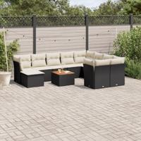 11-delige Loungeset met kussens poly rattan zwart - thumbnail