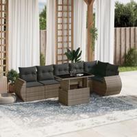 7-delige Loungeset met kussens poly rattan grijs - thumbnail
