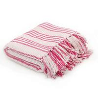 VidaXL Plaid strepen 125x150 cm katoen roze en wit - thumbnail