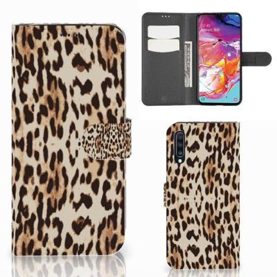 Samsung Galaxy A70 Telefoonhoesje met Pasjes Leopard Samsung Galaxy A70 Telefoonhoesje met Pasjes Leopard
