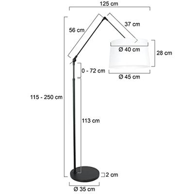 Steinhauer Verstelbare schemerlamp Prestige Chic 35cm zwart met effen wit 8183ZW