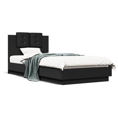 Bedframe met hoofdbord en LED-verlichting zwart 100x200 cm