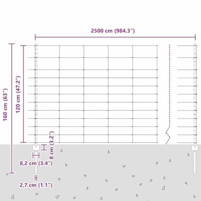 VidaXL Hek met paal zilver 1,2 x 25 m staal