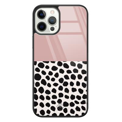iPhone 12 Pro glazen hardcase - Pink dots